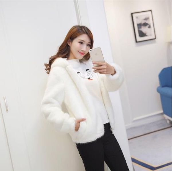 

mink 2019 winter women's faux fur coat artificial fur overcoat furry jacket femme plus size mink fake outwear z77, Black