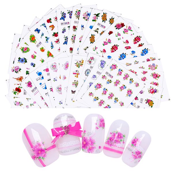 

55pcs nail sticker summer colorful designs water transfer decals sets flower/feather nail art decor beauty tips, Black