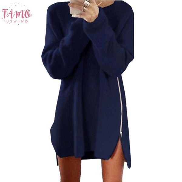 

fashion women long sleeve autumn knitted zippers side jumper sweater dress loose tunic baggy long sleeve dresses ho931626, Black;gray