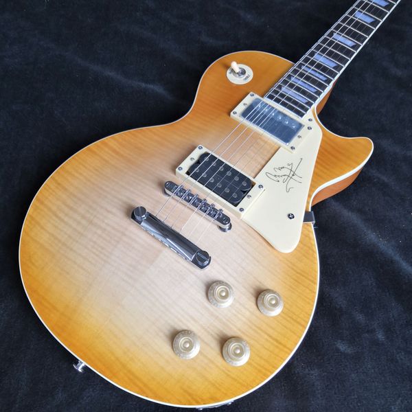 

2019 jimmy page vos 1958 lemon burst honey flame maple electric guitar one pcs straight fat neck no scart joint, low action, leveled frets