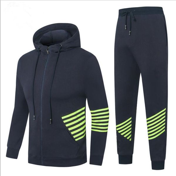 

2020 new pa88805 autumn men tracksuit sport set print striped shirt long sleeve fitness pants running suit plus size jacket trousers, Gray