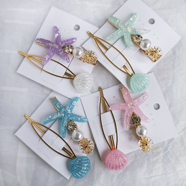 

2pcs/set starfish shell fashion pearl bb clips women girls hair clips bobby pins barrette accessories hairpins drop shipping