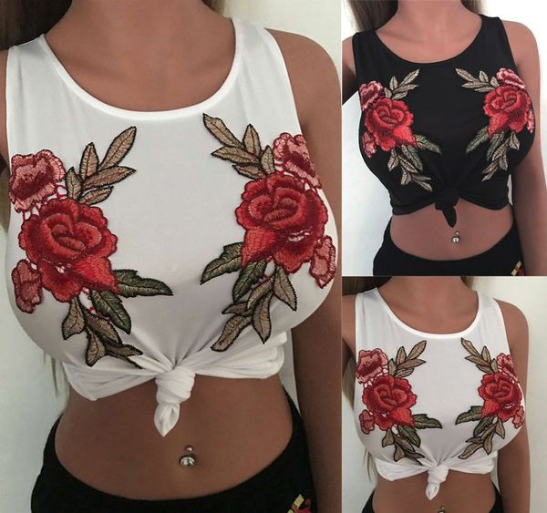 

Hot Sexy Women Tank 2017 Summer Autumn Fashion Womens Floral Embroidery O Neck Tank Top Vest Tees Sleeveless Crop Tops Shirt