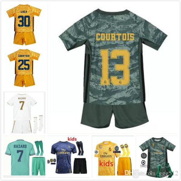 

kids kit 19 20 real madrid soccer jerseys third green benzema modric isco marcelo bale asensio camiseta de futbol football shirts, Black