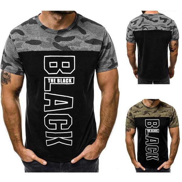 

o-neck mens tshirts panelled breathable short sleeve mens tshirt fashion slim mens summer print camouflage, White;black