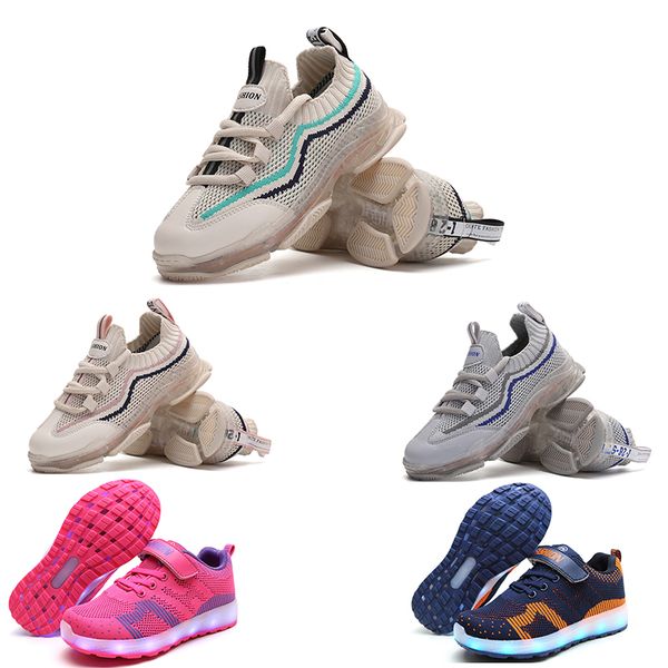 

new arrival running shoes for boy and girl white pink black blue orange fashion boys girls led shoes sports sneakers 50, White;red