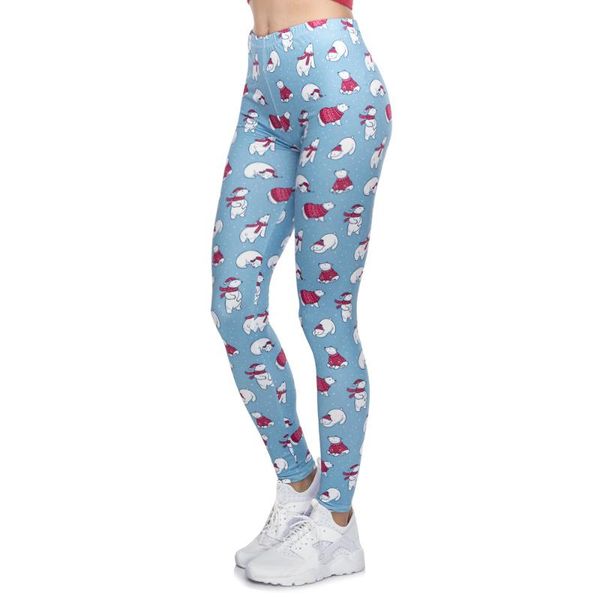 

women's leggings women legging christmas polar bears printing fitness slim waist woman pants#3, Black