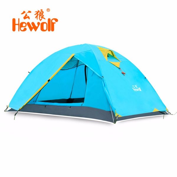 

hewolf waterproof windproof double layer tent 2 people outdoor camping tent one bedroom & one living room beach green blue