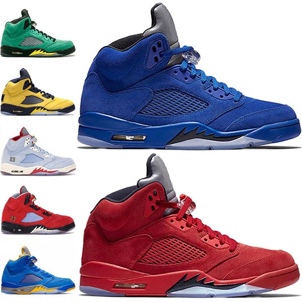 

5 men basketball shoes 5s ice blue ducks laney yellow white trophy room mens trainer athletic sports sneakers drop shipping