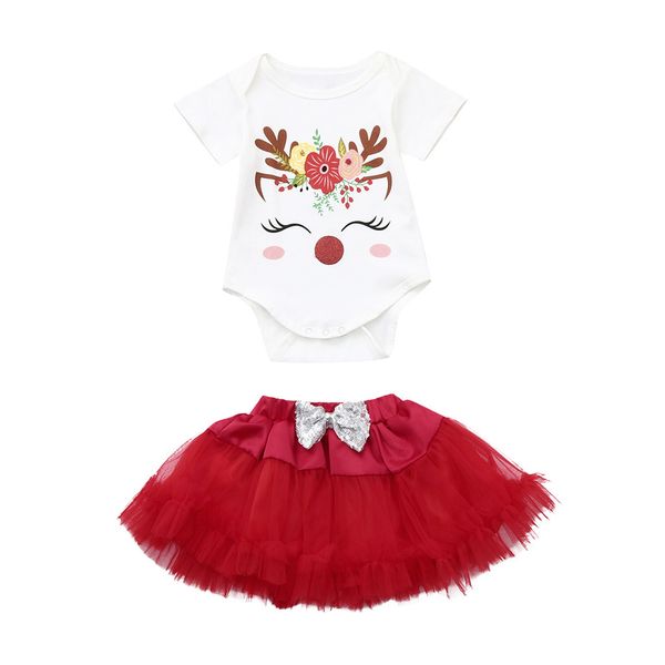 

my first christmas newborn baby girl christmas cartoon deer romper tutu skirt xmas outfits set conjunto infantil menino#3, White