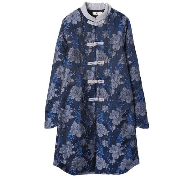 

cotton-padded clothes women's clothing new style cut flower long cotton-padded retro chinese-style stand collar women's, Black