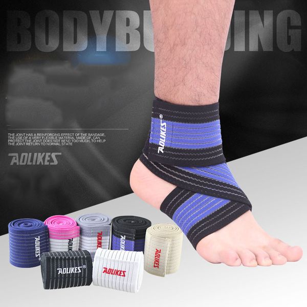 

men women outdoor sport protective ankle pad elastic bandage wrap protector feet support stabilizer fitness gym foot brace guard, Blue;black