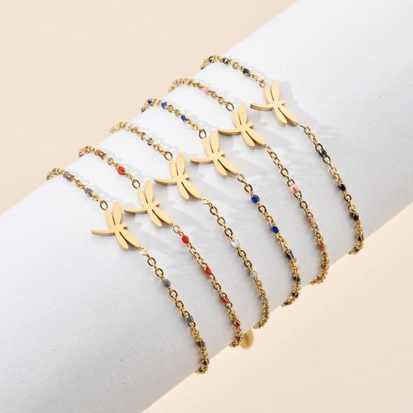 

zmzy cute handmade bangles stainless steel bracelets for women dragonfly gold color pulseira feminina lover's engagement jewelry, Golden;silver