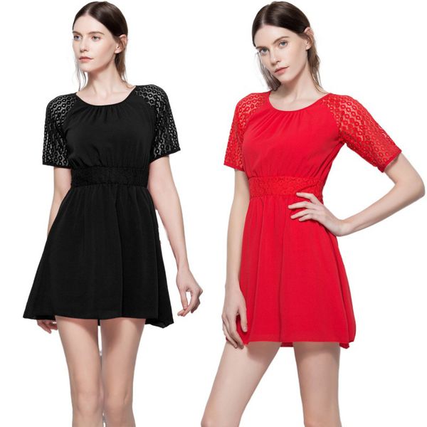 

womens designer playful versatile slim high waist a- line dress little dress summer, Black;gray