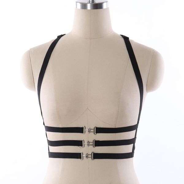 

woman bondage lingerie black body harness open chest cage bra goth body cage elastic adjustable punk harness belt, Black;white