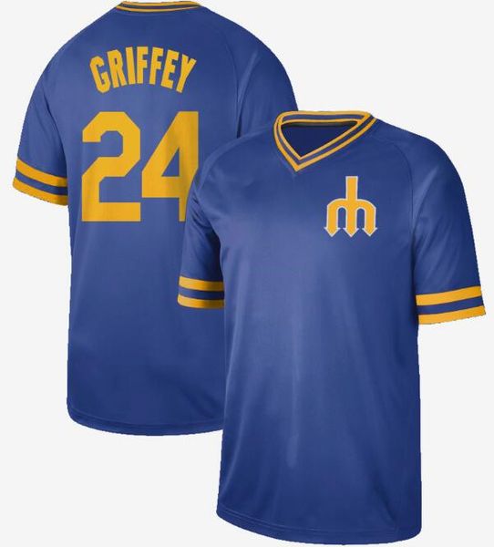 

Custom Seattle 24 Ken Griffey Mariners Vintage Collection Legend V-Neck jerseys personalized Any name Any number Men's stitched Jersey