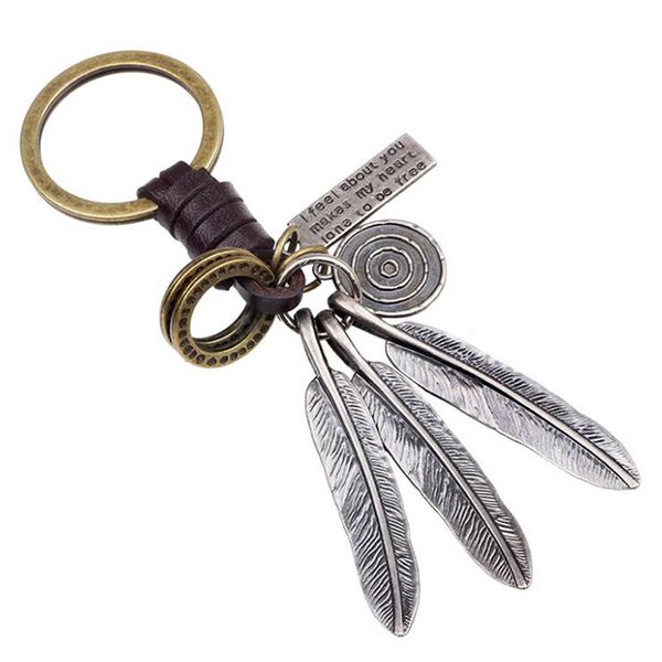

leaf feather keychain creative personality braided alloy accessories keychain 2020 new bag key ring pendant, Silver