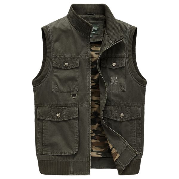 

2019 new brand vest men spring autumn men's jacket vest camouflage liner multi-pockets tactical vests for middle-aged, Black;white