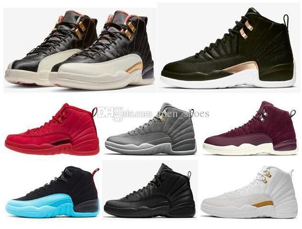 

2019 new 12 cny chinese new year dark grey bordeaux purple gamma blue men basketball shoes 12s wntr playoffs ovo sneakers with box