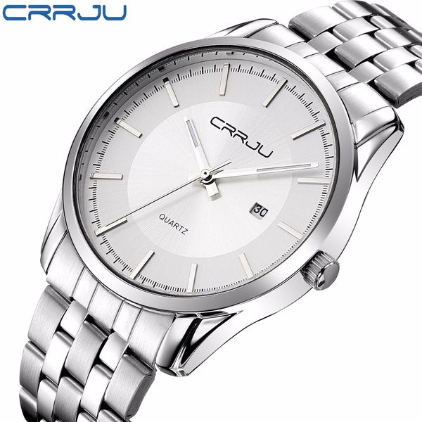 

crrju luxury мужская классический повседневная наручные часы с нержавеющей стальной лентой top brand мужской кварцевые часы подарка час saat, Slivery;brown