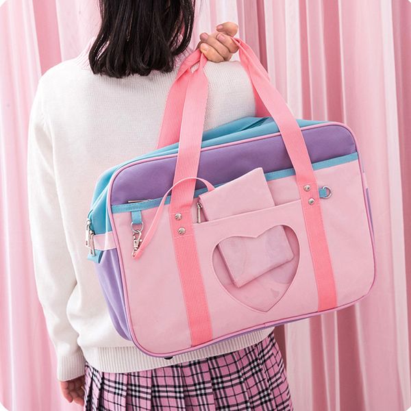 

women preppy style pink travel shoulder school bags lovely girls handbag candy color schoolbags tote handbags with coin purse