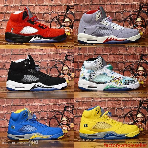 

boxlaney with 5s women men basketball shoes 5 bred international flight blue red suede white cement og metallic black retro sport size 36-47