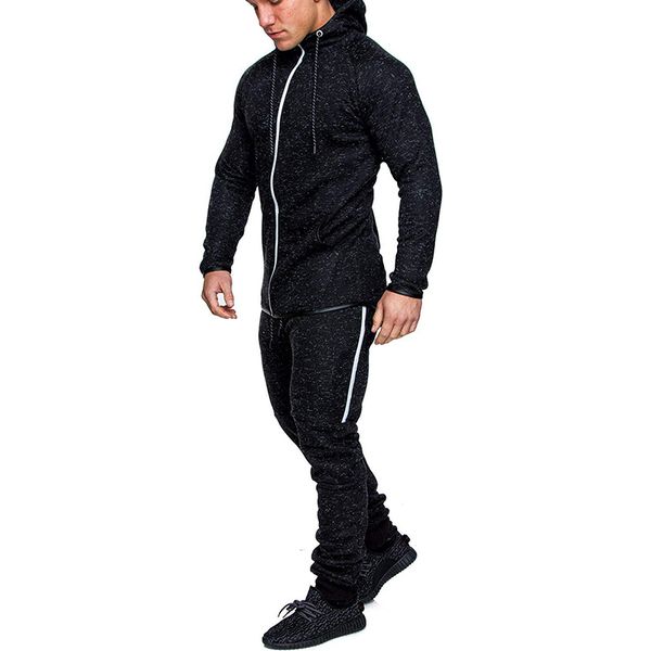 

men's tracksuit sportswear sweatshirt +sweatpants jogger casual hooded print 2 piece set fitness male warm 2019 fashion clothing, Gray