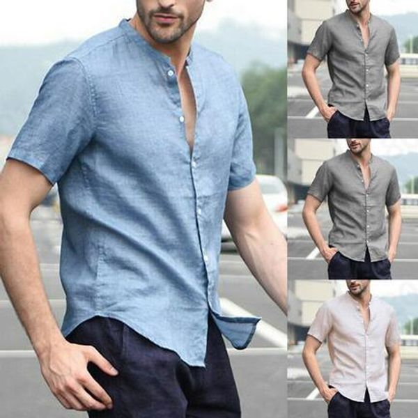 

casual men shirts 2019 solid short sleeve button shirt male streetwear loose breathable shirt chemise, White;black