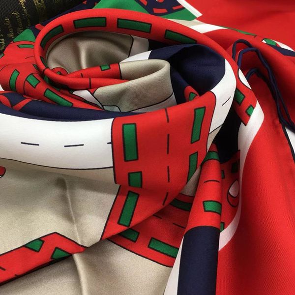

wholesale-good qualtiy brand scarf 100% twill silk red color fashion womens summer print pattern square scarves size 110cm-110cm, Blue;gray