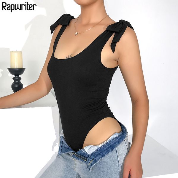 

rapwriter skinny lace-up bow black bodysuits women 2019 summer stretch o-neck sleeveless bodycon sheer open crotch bodysuit, Black;white
