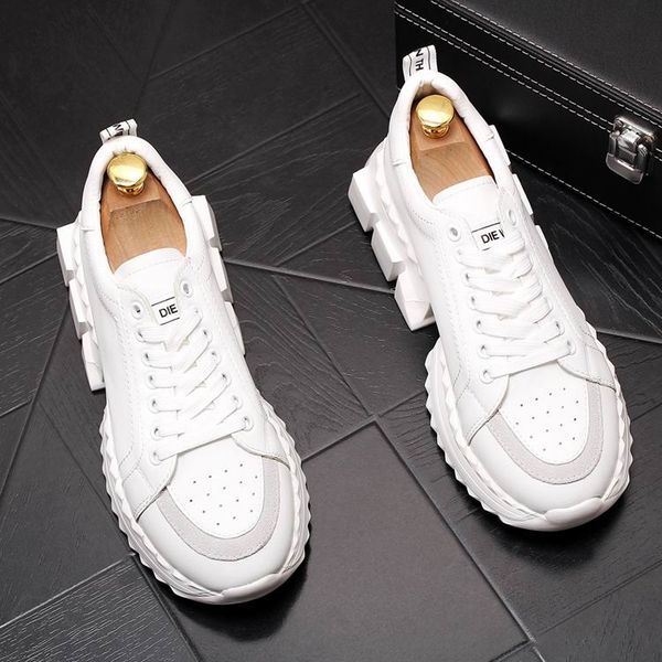 

mens white casual comfoft shoes thick bottom platform man trending leisure shoes cut out breathable zapatos 38-43, Black
