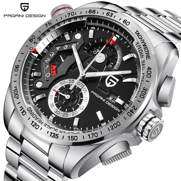 

pagani design full stainless steel chronograph sport watches men quartz watch dive 30m relogio masculino dropship, Slivery;brown