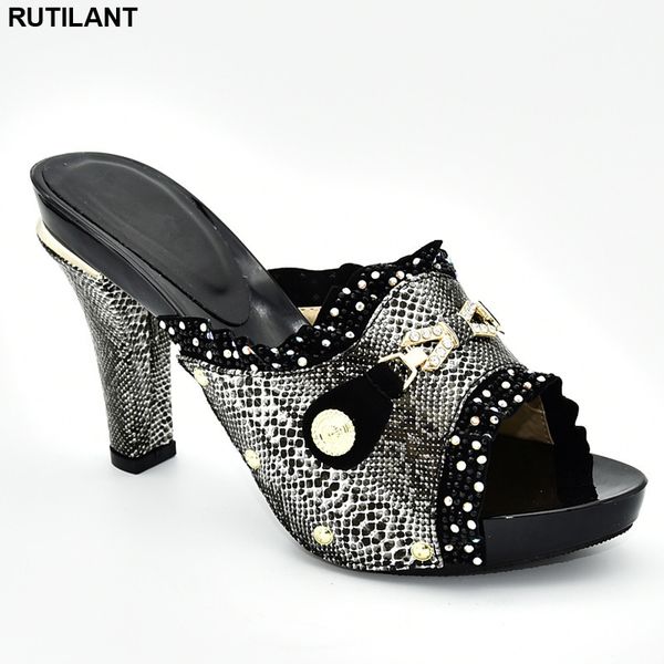 

ladies italian shoes decorated with rhinestone plus size shoes women heel rhinestone wedding shoes ladies sandals with heels, Black