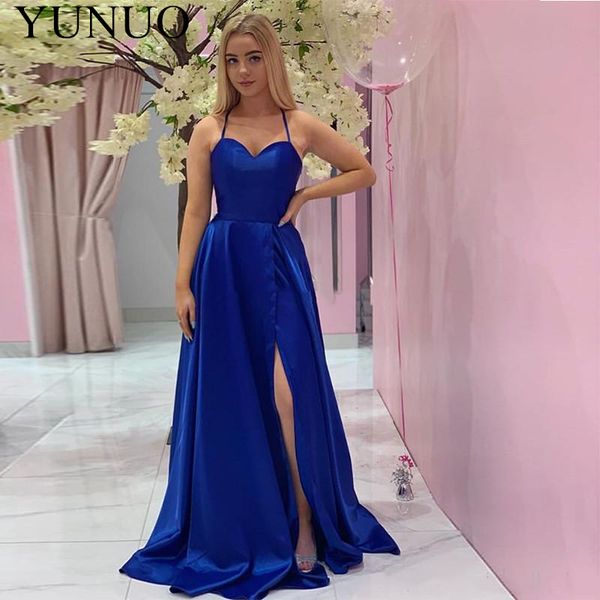 

yunuo royal blue long evening dresses 2019 sleeveless corset back evening party gowns with side slit robes gala n81, White;black