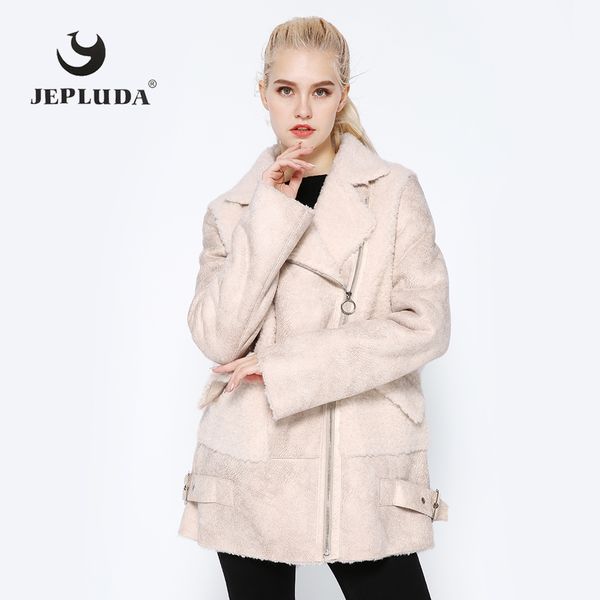 

jepluda new casual women winter jacket wool blends warm zipper winter coat women real fur coat thick leather jacket, Black