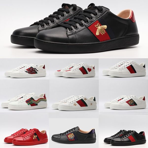 

2019 vintage men shoes fashion luxury ace sneakers bee snake tiger star embroidery leather casual shoes black white red platform sneakers