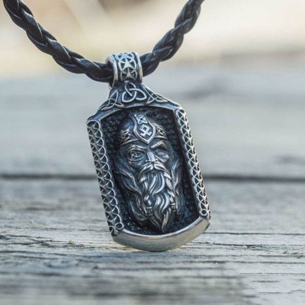 

europe and the united states new hip hop personality old man head pendant hanging rope men's necklace vintage military brand pendant, Silver