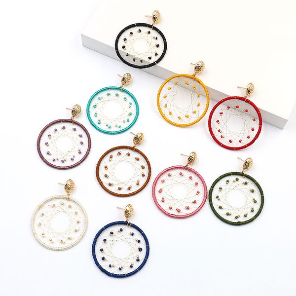 

new fashion women's earrings dream net handmade woven eardrops rice beads earring accessories, Golden;silver