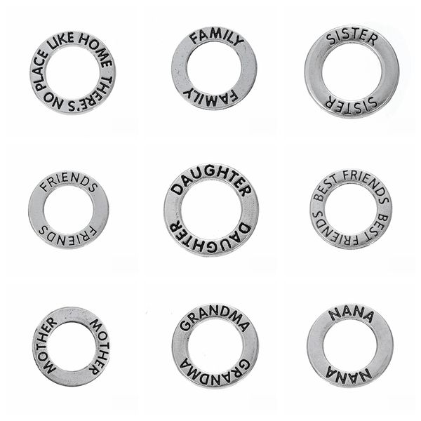 

10pcs/lot circle word family mom mother nana sister grandma friend charms for jewelry making antique silver accessories, Bronze;silver