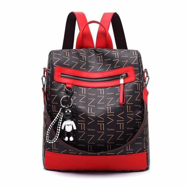 

new fashion zipper ladies backpack leather school bag shoulder bag for youth bags bear