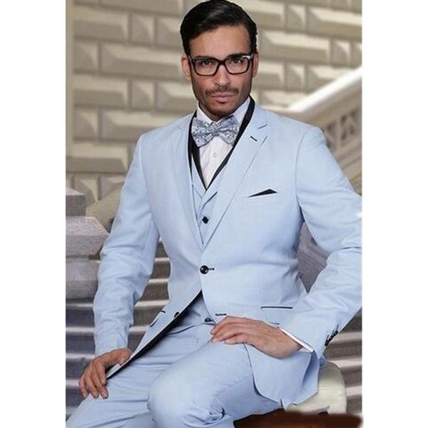 

fashion light blue groom tuxedos notch lapel groomsmen wedding dress excellent man jacket blazer 3 piece suit(jacket+pants+vest+tie, Black;gray