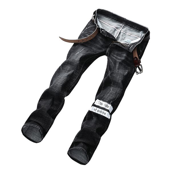 

2019 brand spring autumn jean slim regular fit stretch jeans pantalones business smart casual solid men jeans niu2075, Blue