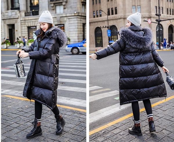 

brand new and nicely made big fur hooded long down coat down jacket down parkas winter coat for women, Black