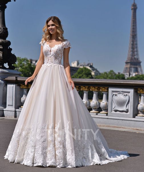 

sunshine ivory tulle scoop applique beads a-line wedding dresses bridal pageant dresses wedding attire dresses custom size 2-18 kf1226299, White