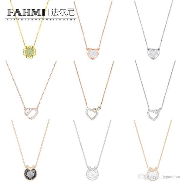 

fahmi swa casual trends four-leaf clover love women pendant necklace lucky v-word crystal clavicle chain female rose gold select, Silver