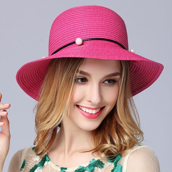 

women sun hat spring and summer new straw hats fashion beach travel casual sun shade cap lady korean pearl flowers caps h035, Blue;gray