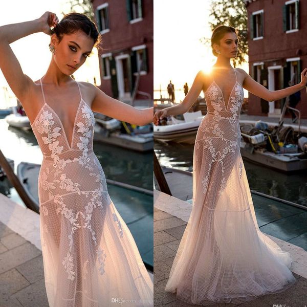 

gali karten mermaid wedding dresses spaghetti lace wedding gowns floor length abiti da sposa backless vestido de novia, White