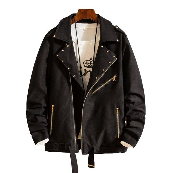 

idopy мода корейский стиль мужские куртки мотоцикла шипованных zipper slim fit zip воротник отворотом rivet punk пальто мужской, Black;brown
