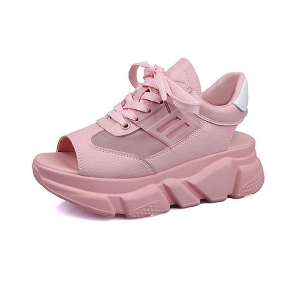 

cinessd mesh open toe platform shoes women sandals 2020 chaussure summer shoes woman new fashion high heels flat sandals female, Black