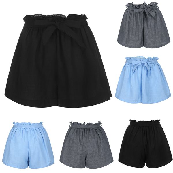 

shorts women fashion casual solid bowknot elastic waist plus size loose shorts spodenki damskie pantalones cortos short feminino, White;black